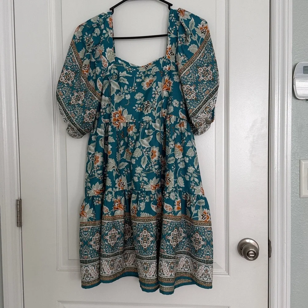 Band of the Free summer mini dress Floral Puff Sleeve Dress Sz Medium Multicolor - Picture 5 of 8